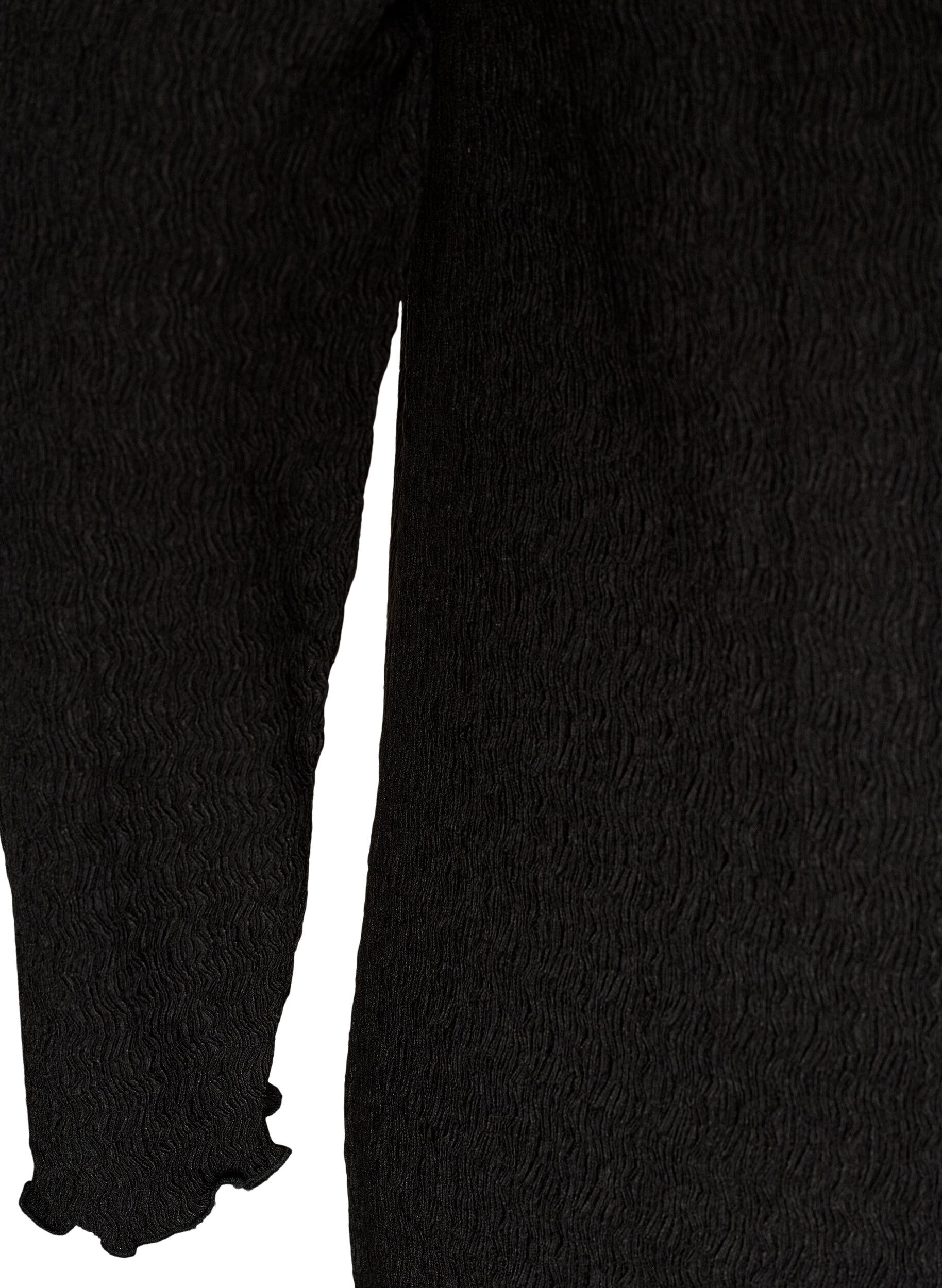 ZizziRobe midi avec une texture ondul&eacute;e et des manches longues, Noir, Packshot image number 3