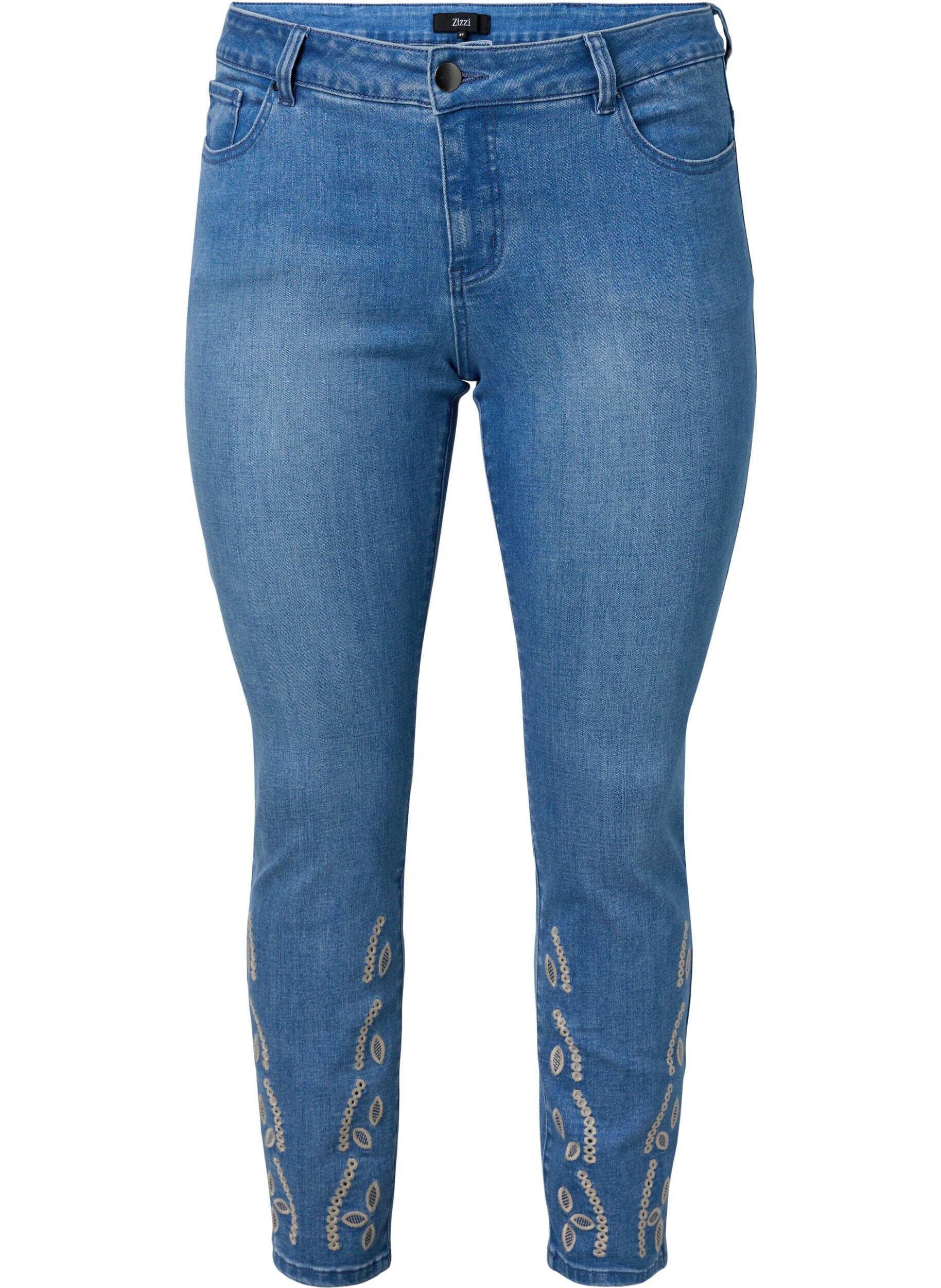 Zizzi Cropped Emily Jeans mit Stickerei, Blue denim, Packshot image number 0