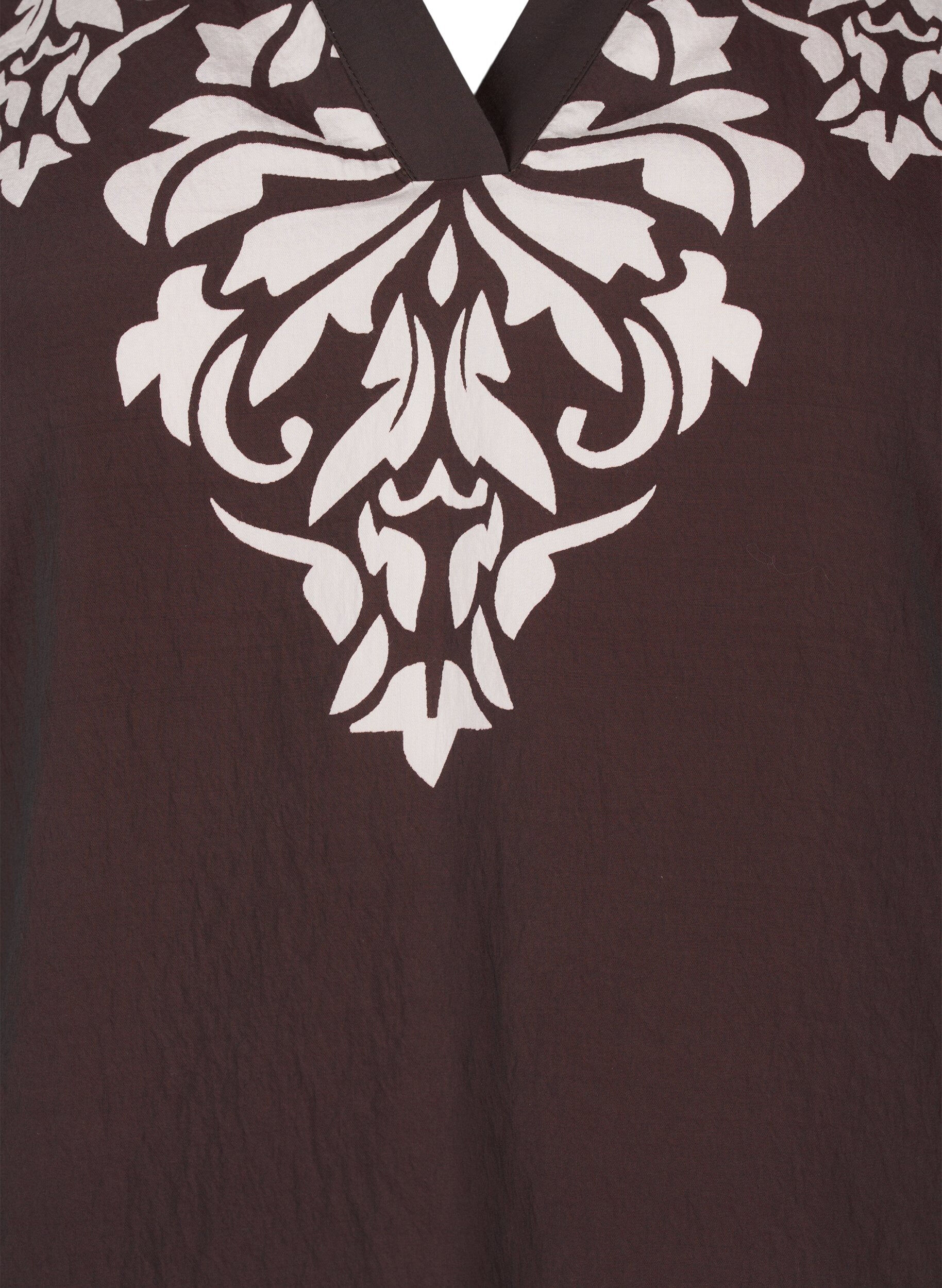 Zizzi Chemisier &agrave; manches courtes &agrave; imprim&eacute; et volants, Marron, Packshot image number 2