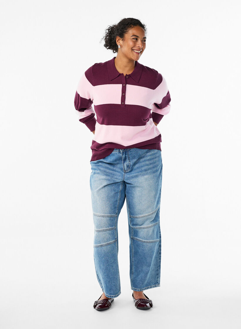 Chemisier en maille avec col, Bordeaux, Model image number 1