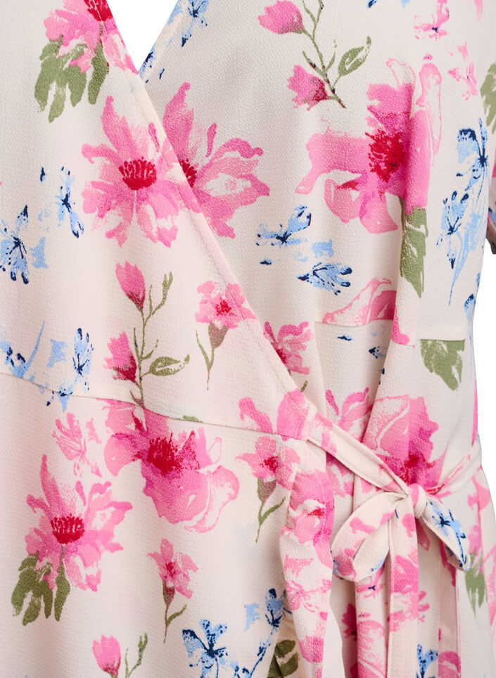 Robe portefeuille florale &agrave; manches courtes, Blanc, Packshot image number 2