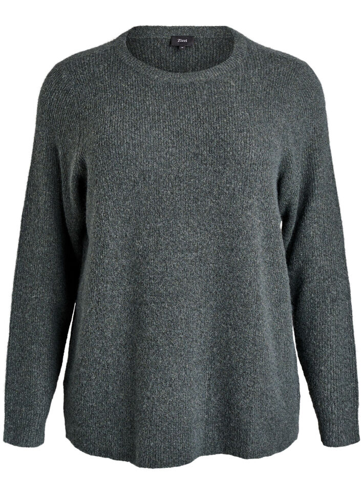 Blouse en maille chin&eacute;e &agrave; col rond, Vert fonc&eacute;, Packshot image number 0