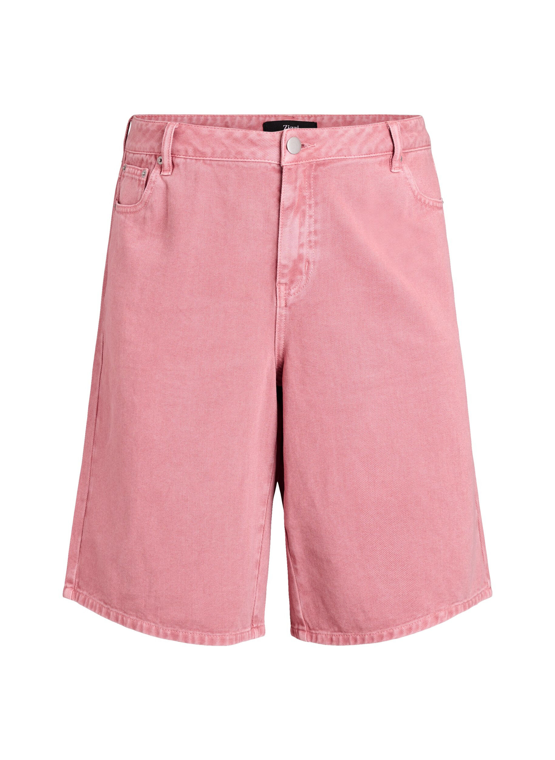 Zizzi Bermuda taille haute en jean de couleur, Rose poudr&eacute;e, Packshot image number 0