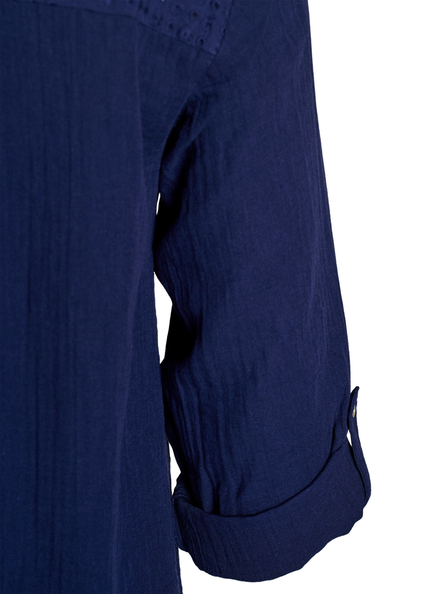 Zizzi Bluse aus Baumwollmusselin mit Lochstickerei, Blau, Packshot image number 3