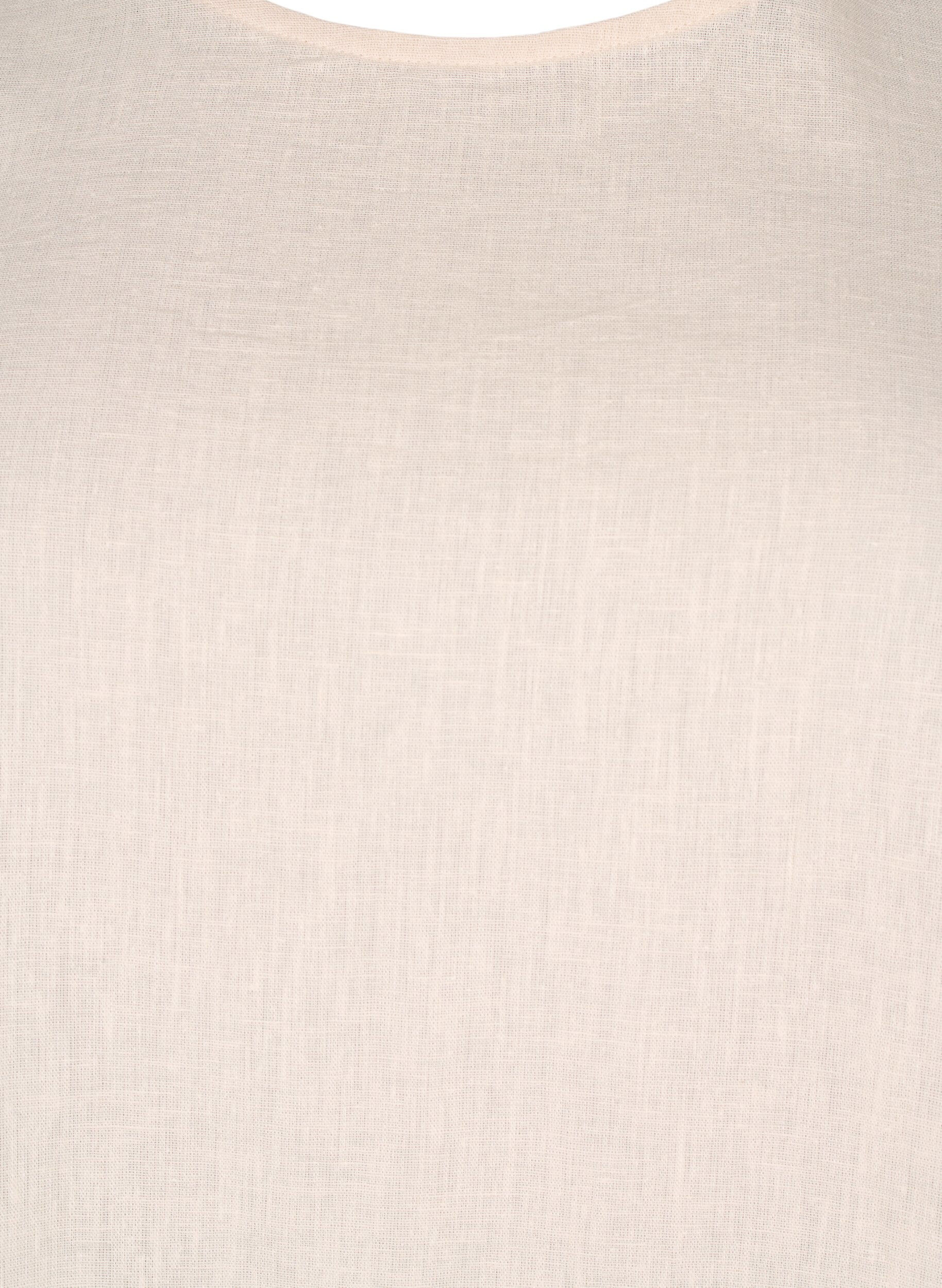 Zizzi Kurz&auml;rmlige Bluse aus Baumwoll-Mix mit Leinen und Spitzendetail, Sandshell, Packshot image number 2