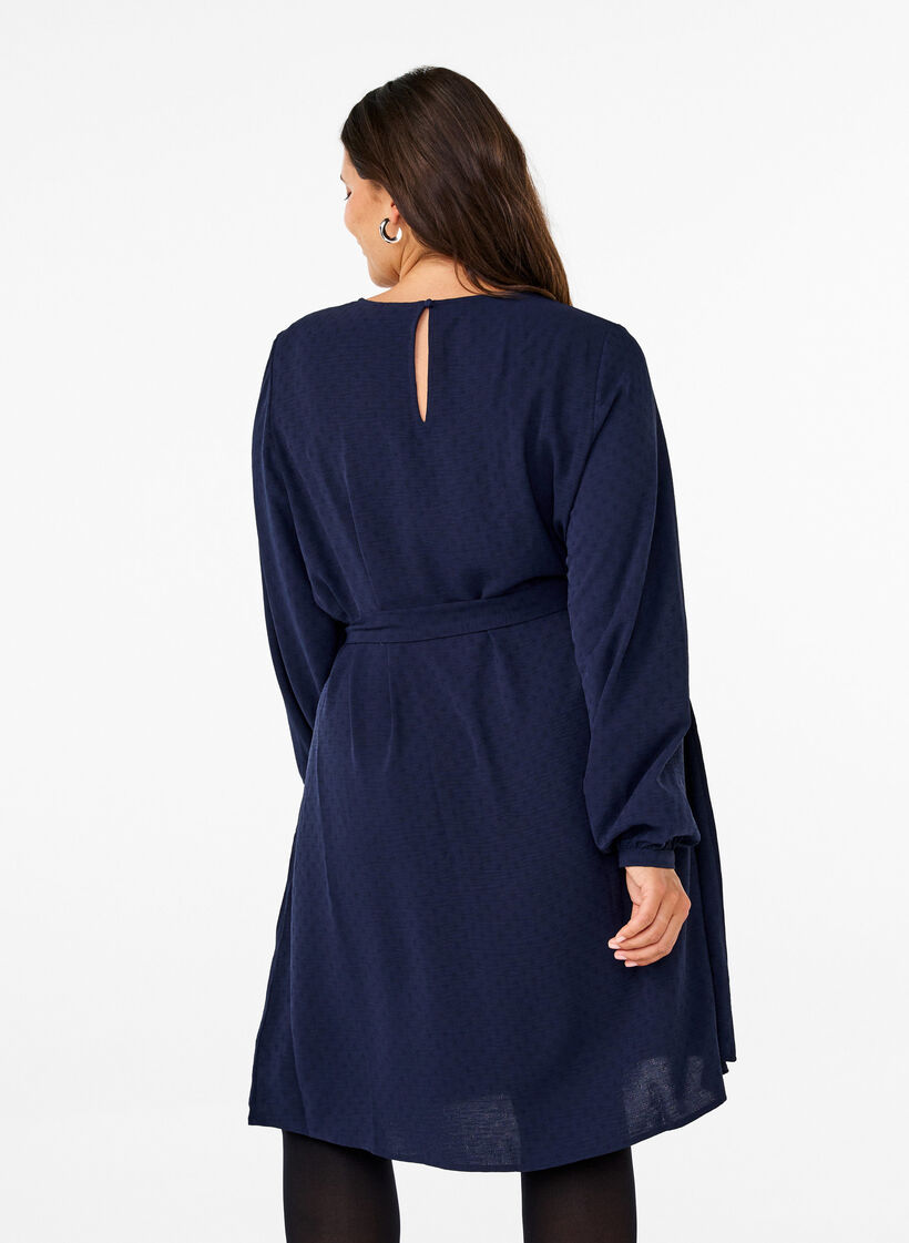 Kurzes Kleid mit Struktur und Bindegürtel, Navy Blazer, Model image number 1