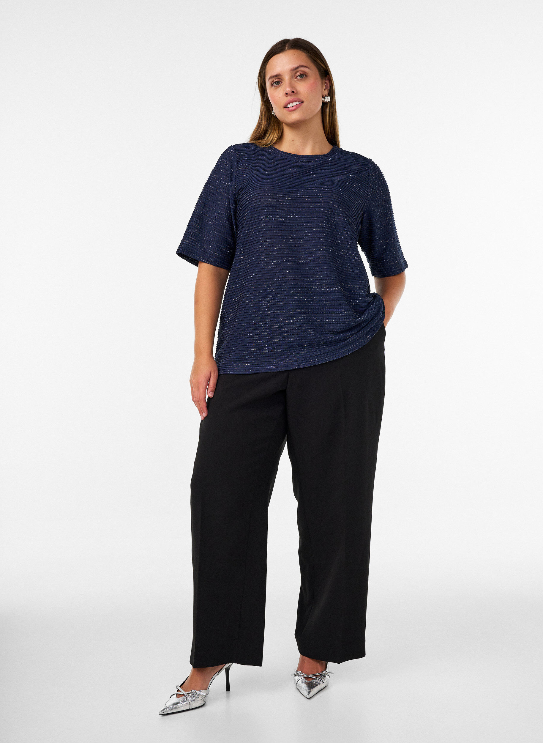 ZizziBluse mit Struktur und Glitzer, Blau, Model image number 1