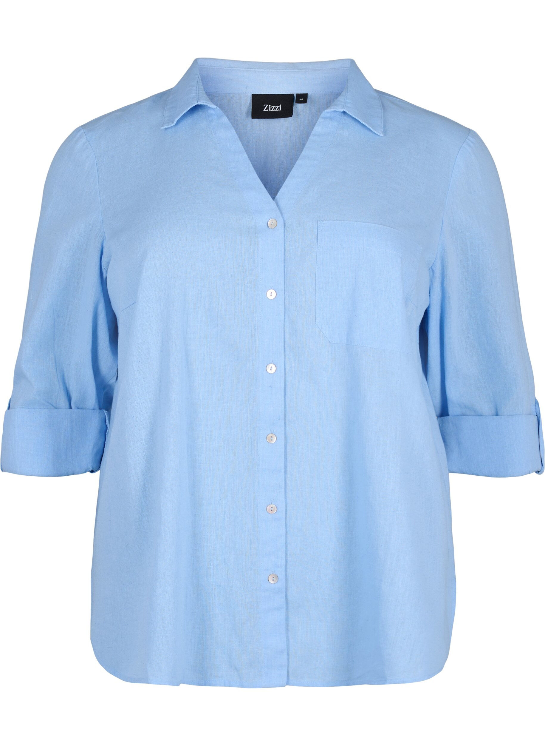 Zizzi Chemisier avec fermeture &agrave; boutons en m&eacute;lange de coton et de lin, Serenity, Packshot image number 0