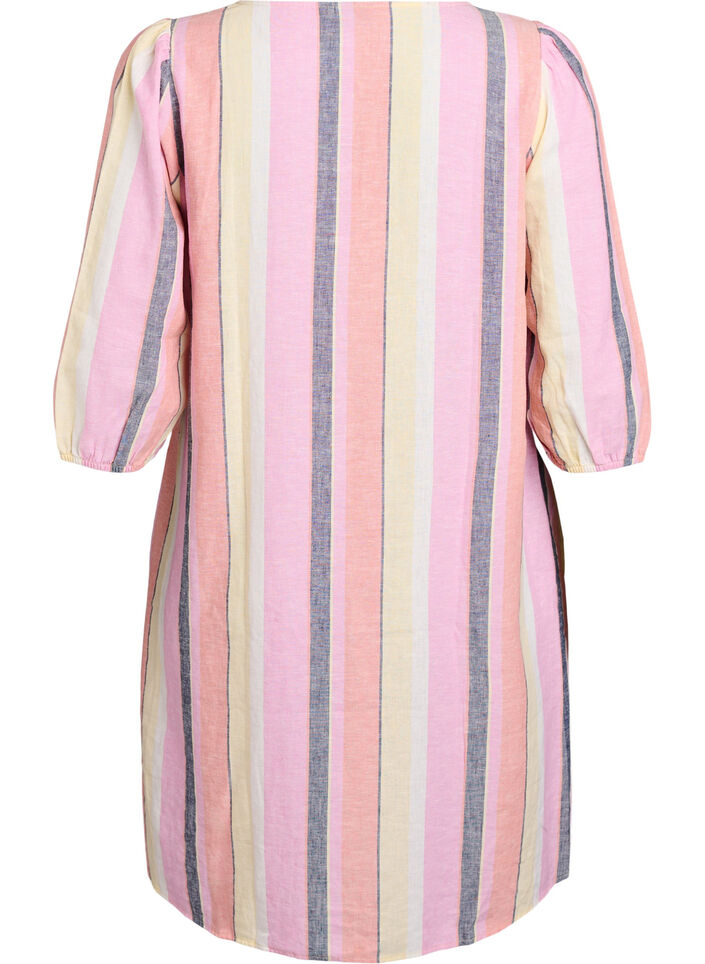 Kleid aus Leinen und Viskose mit 3/4-&Auml;rmeln, Gelb, Packshot image number 1