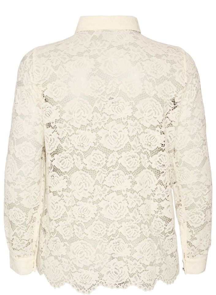 Chemise en dentelle avec boutons nacr&eacute;s, Vanille, Packshot image number 1