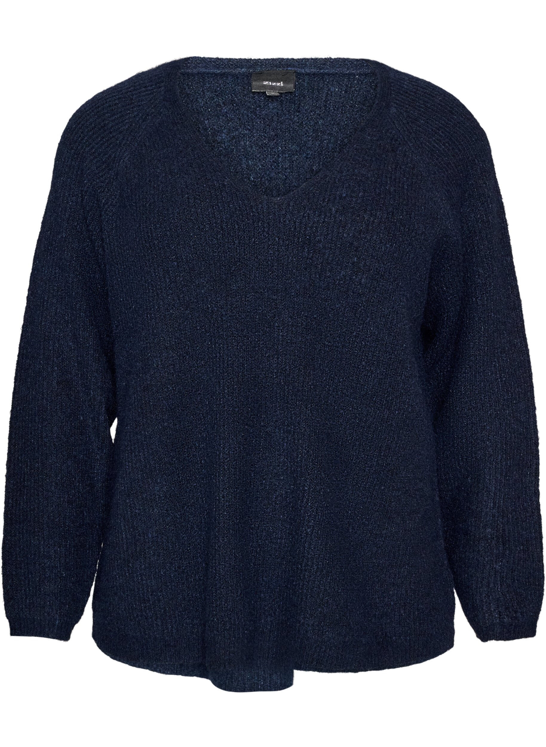 ZizziStrickbluse mit V-Ausschnitt und Raglan&auml;rmeln, Blau, Packshot image number 0