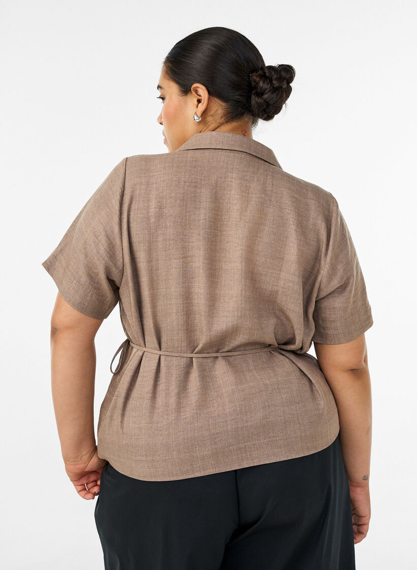 Chemise cache-c&oelig;ur &agrave; nouer, Marron, Model image number 2