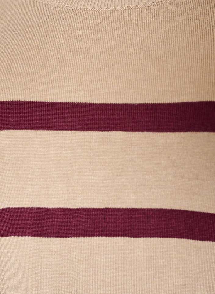 Haut en maille ray&eacute;e &agrave; manches courtes, Beige, Packshot image number 2