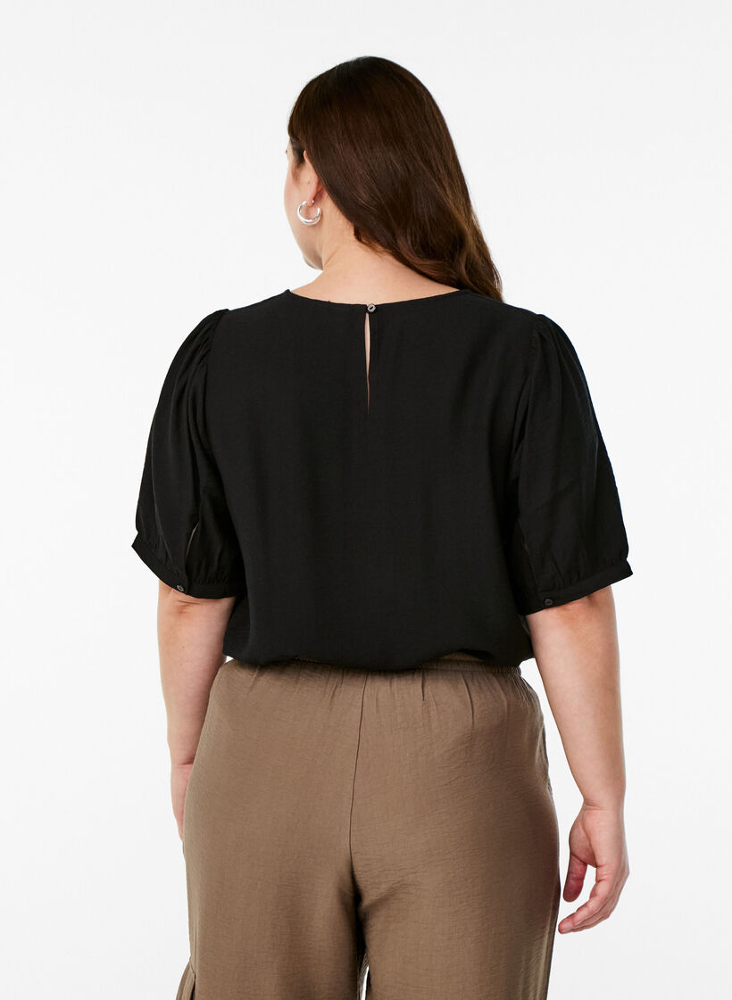Bluse aus Viskose mit halben Ärmeln, Schwarz, Model image number 2