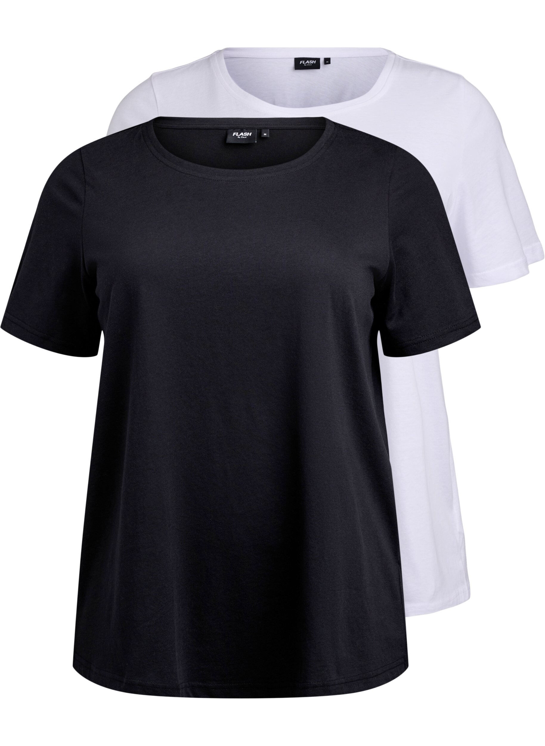 Zizzi FLASH - Lot de 2 t-shirts &agrave; col rond, Black/White, Packshot image number 0
