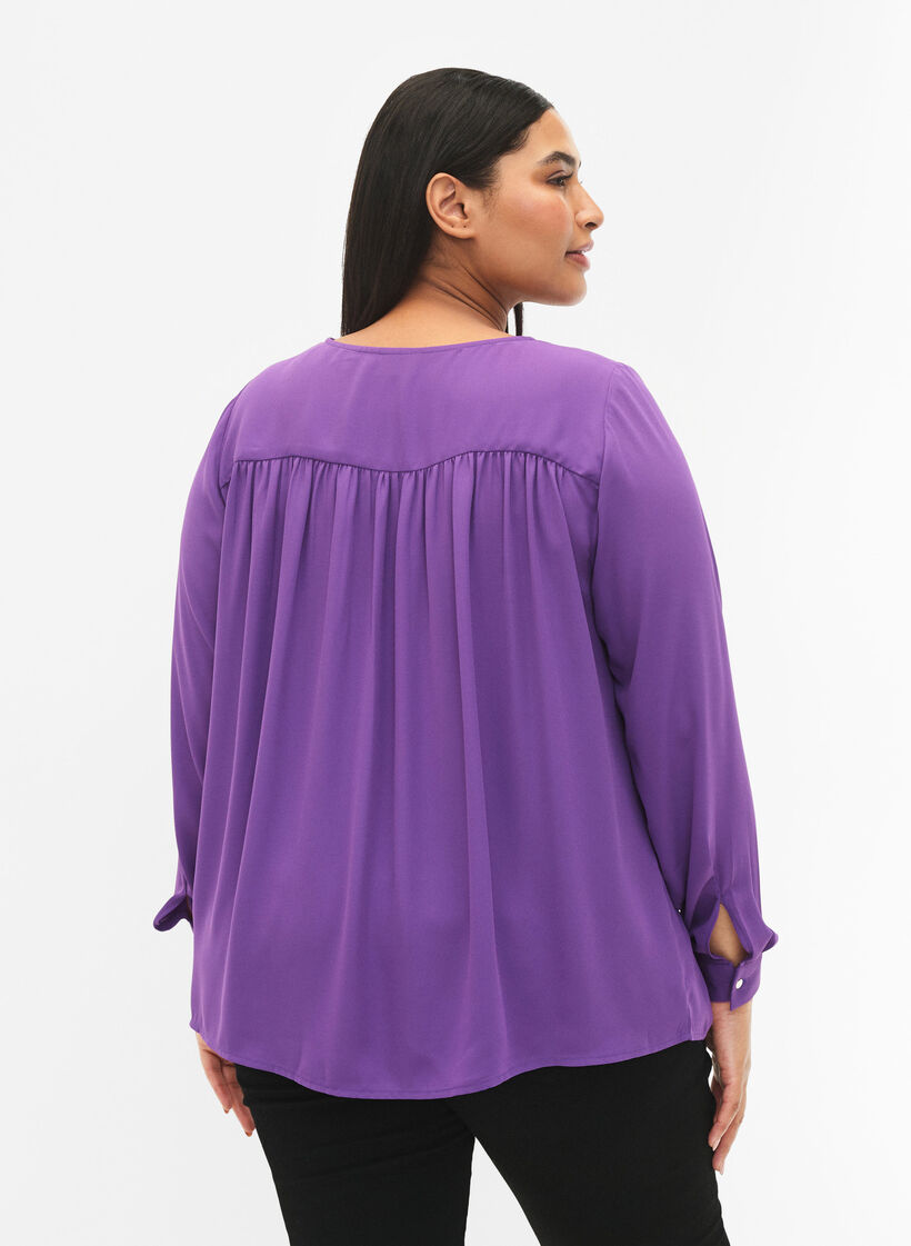 Blouse à manches longues avec des plis à l'arrière, Pansy, Model image number 1