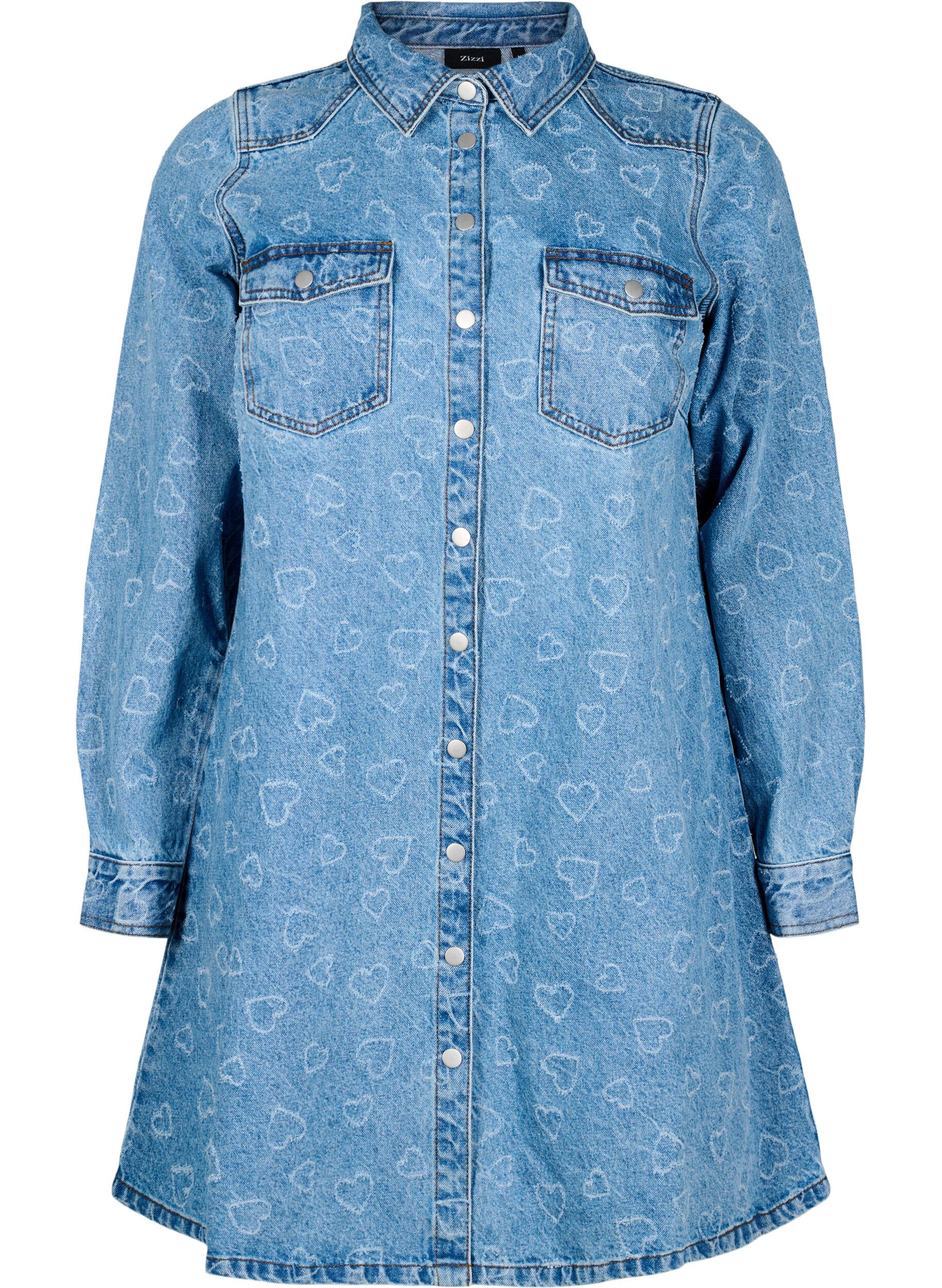 Zizzi Robes en denim avec motif c&oelig;ur, Bleu, Packshot image number 0