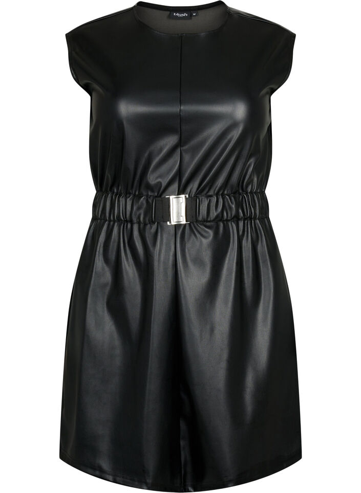 Robe courte aspect cuir, Black, Packshot image number 0