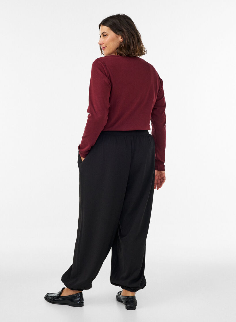 Pantalon ballon &agrave; taille haute en jersey, Noir, Model image number 1