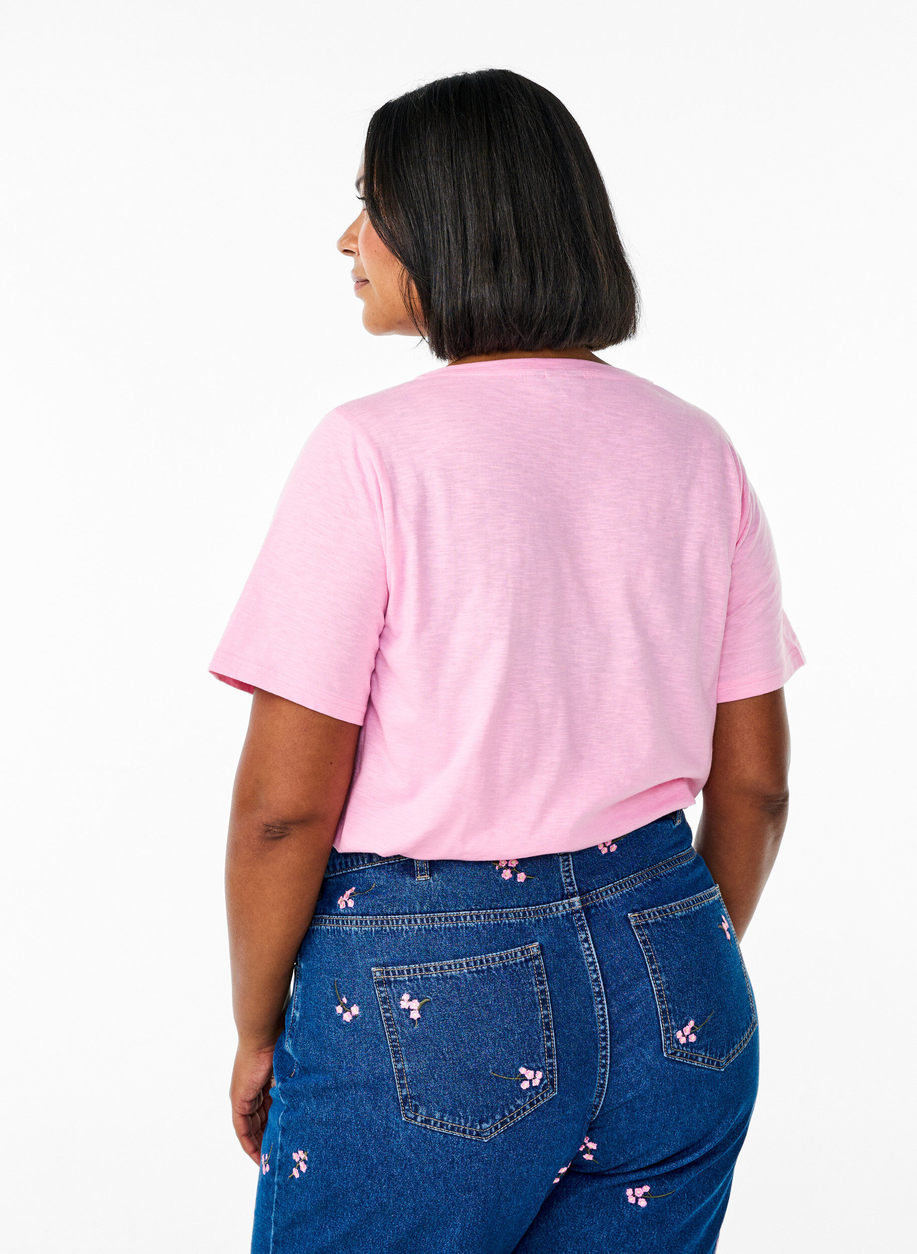 ZizziT-shirt basique &agrave; manches courtes et col en V, Rose, Model image number 2