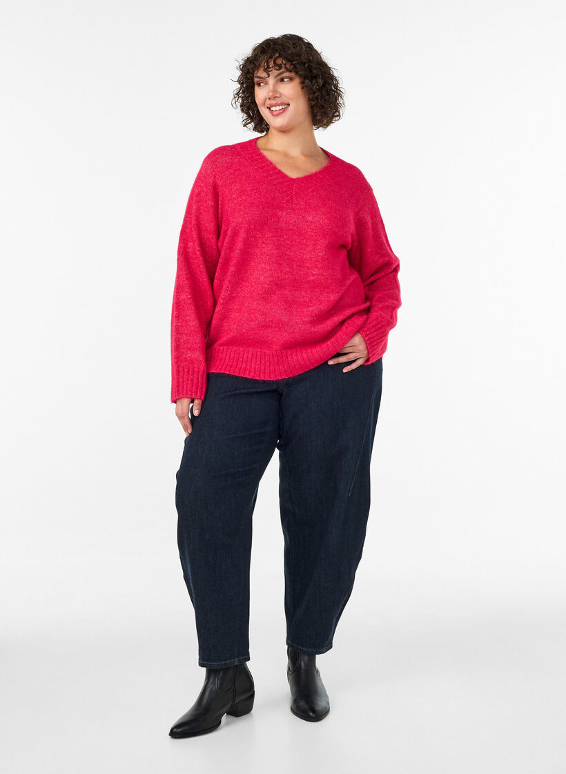 Pullover mit V-Ausschnitt, Pink, Model image number 1
