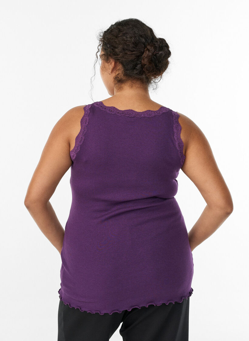 Haut avec bordure en dentelle, Violet, Model image number 2
