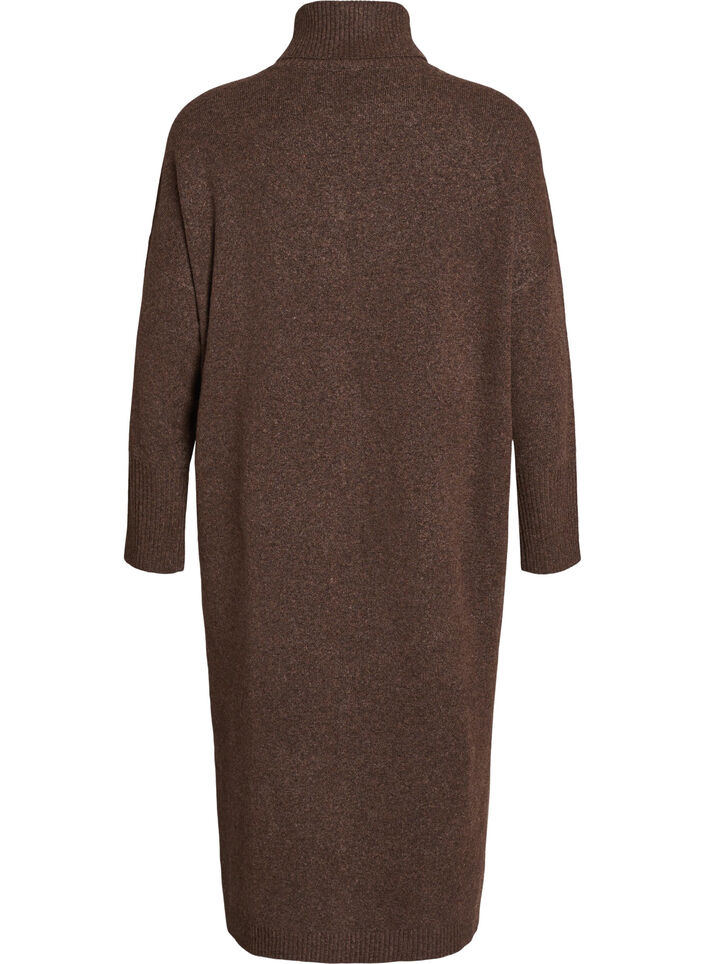 Strickkleid mit Rollkragen und Schlitzen, Braun, Packshot image number 1
