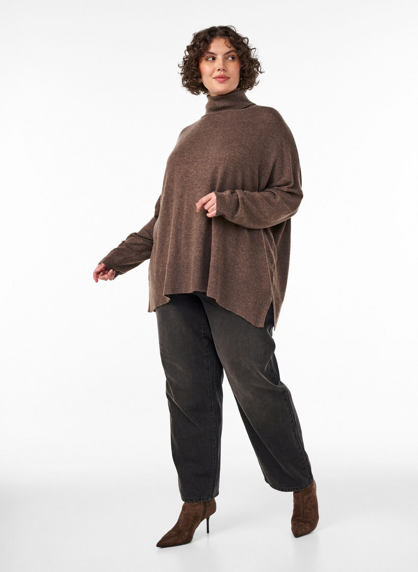 Rollkragenpullover mit lockerer Passform, Braun, Model image number 1