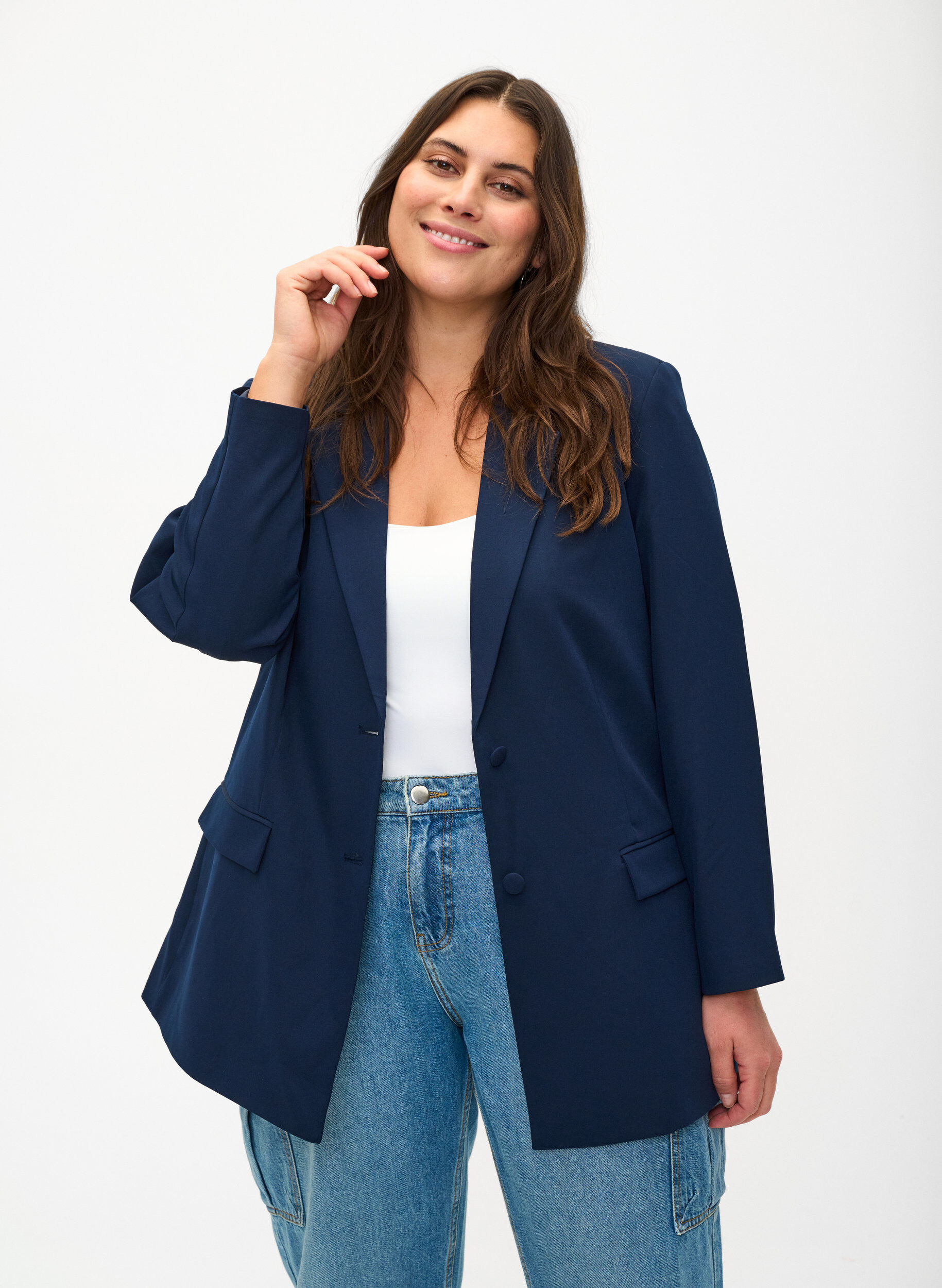 Zizzi Blazer classique avec fermeture &agrave; boutons, Navy Blazer, Model image number 0