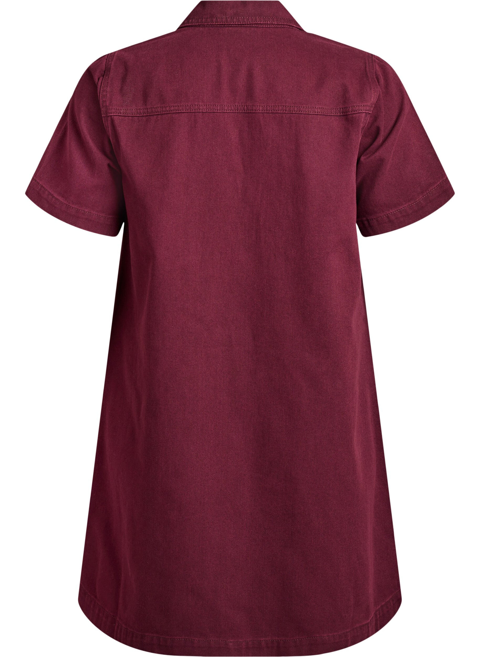 Zizzi Robe courte en jean avec col et d&eacute;collet&eacute; en V, Bordeaux, Packshot image number 1