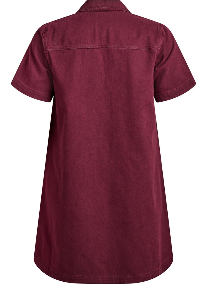 Robe courte en jean avec col et décolleté en V, Bordeaux, Packshot image number 1