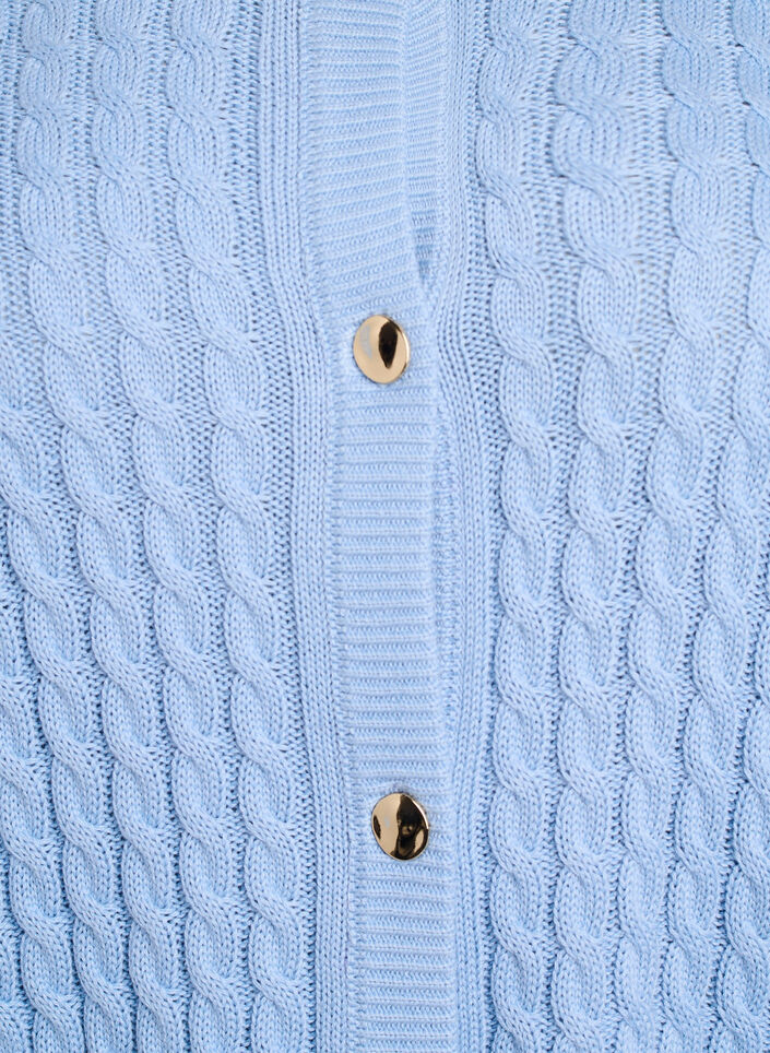 Cardigan en maille torsad&eacute;e avec boutons dor&eacute;s, Bleu, Packshot image number 2