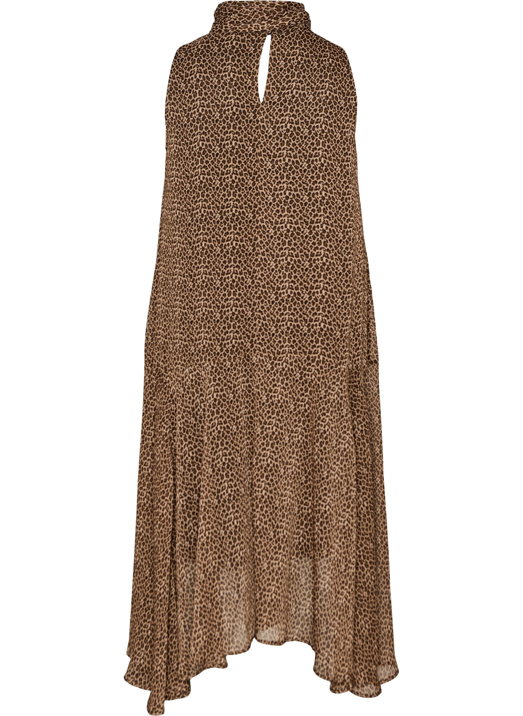 ZizziRobe midi en mousseline &agrave; imprim&eacute; l&eacute;opard avec ceinture &agrave; nouer, Marron, Packshot image number 1