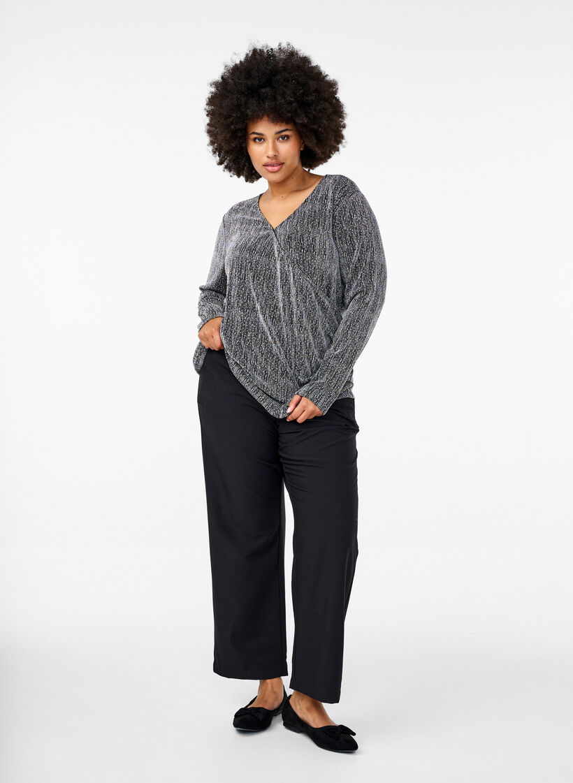 Top pailleté à effet kimono, Noir, Model image number 1