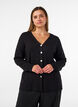 Cardigan en maille fine avec boutons d&eacute;coratifs, Noir, Model image number 0
