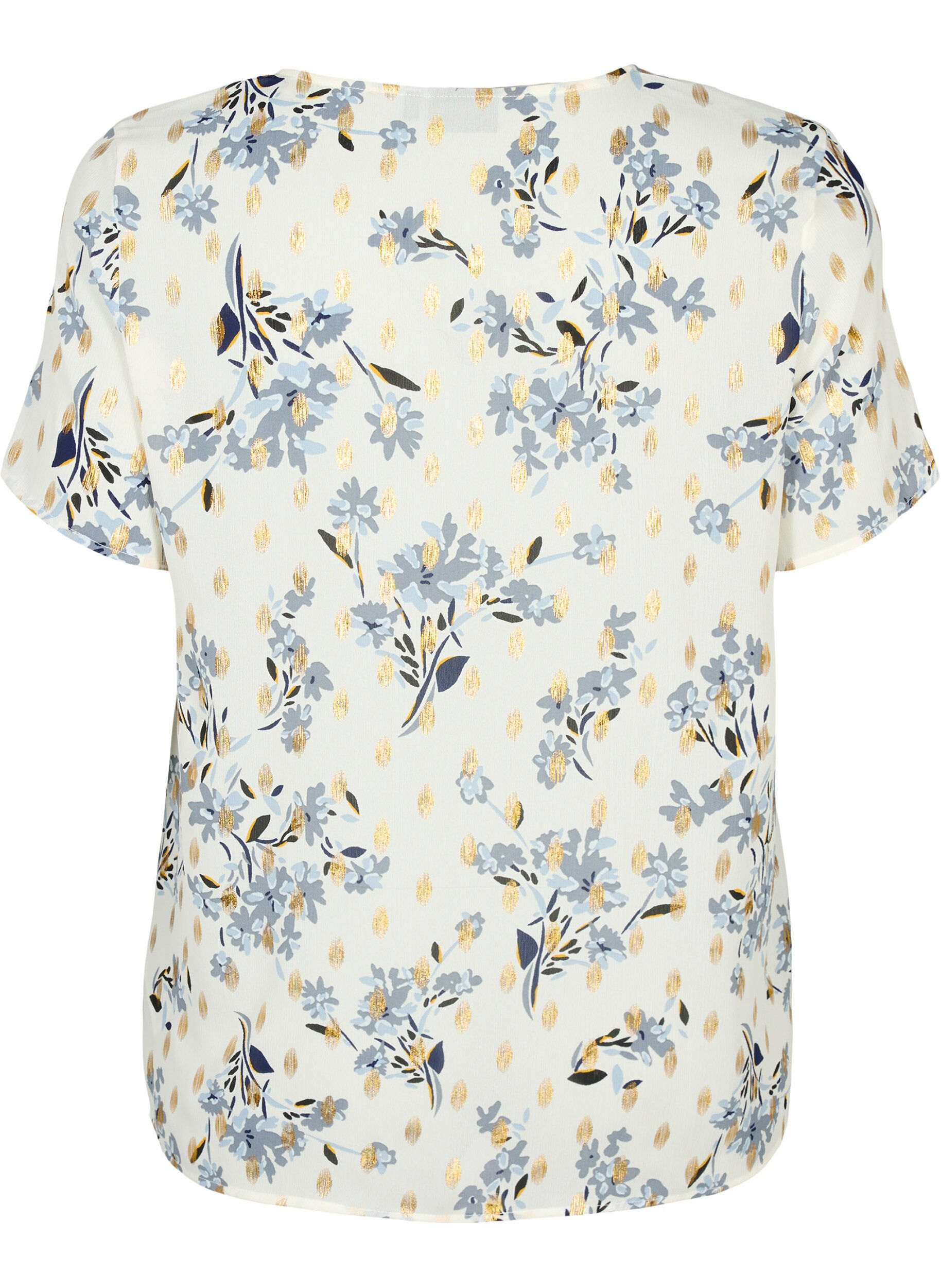 Zizzi Blouse &agrave; imprim&eacute; et lurex, White Flower/Gold, Packshot image number 1