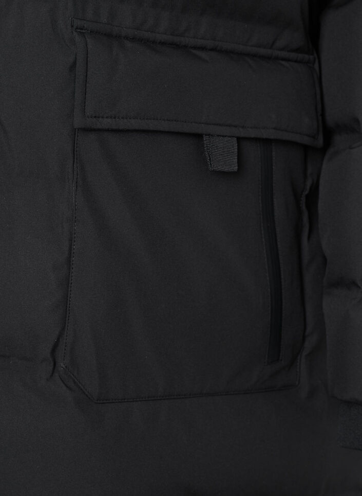 Puffermantel mit Kapuze und Taschen, Schwarz, Packshot image number 3