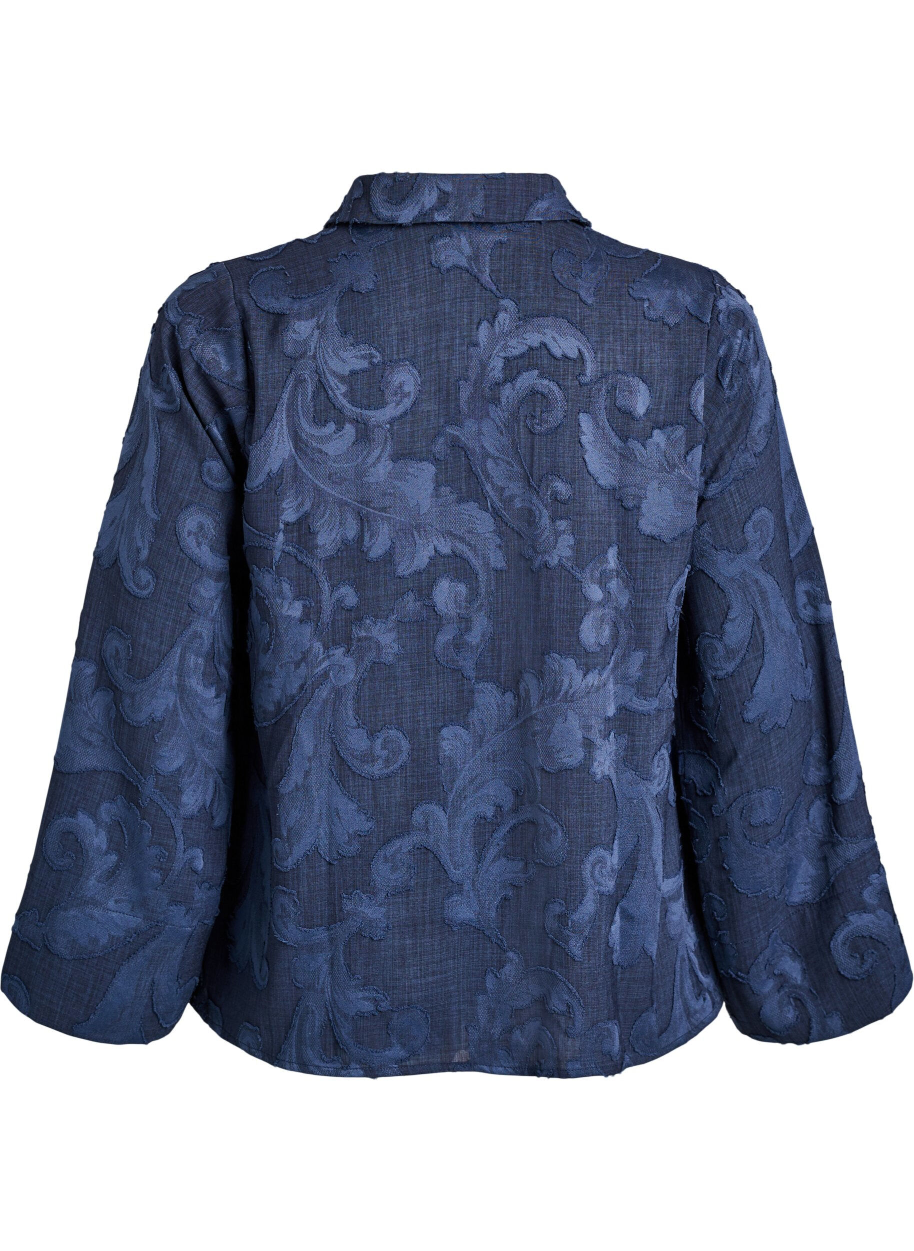 Zizzi Bluse mit gewebter Struktur und V-Ausschnitt, Blau, Packshot image number 1