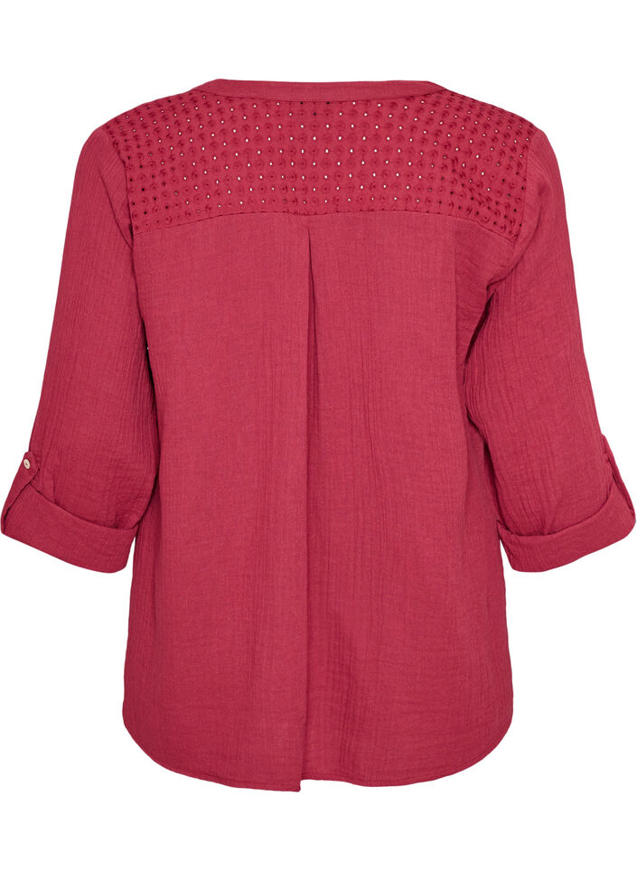 Blouse en mousseline de coton avec broderie anglaise, Rouge, Packshot image number 1