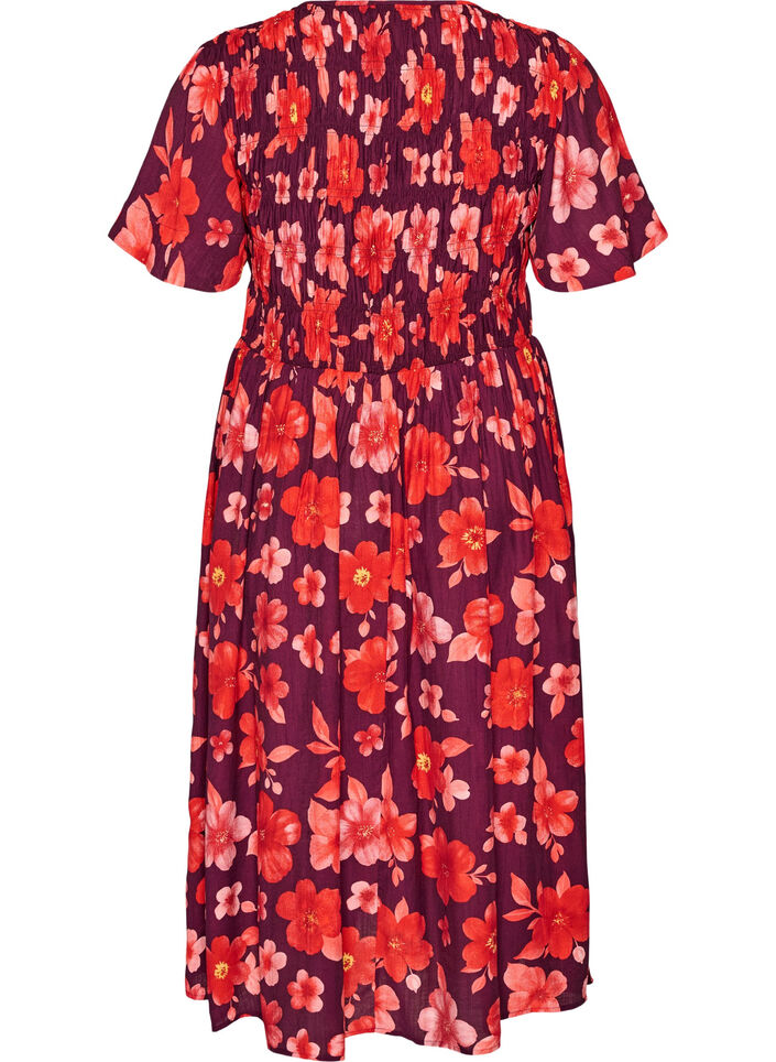 Robe avec smocks et imprim&eacute; floral, Violet, Packshot