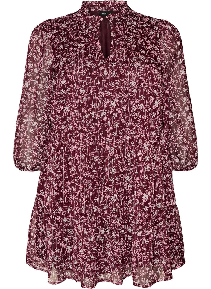 Tunika mit Blumenmuster und Glitzerf&auml;den, Rot, Packshot image number 0