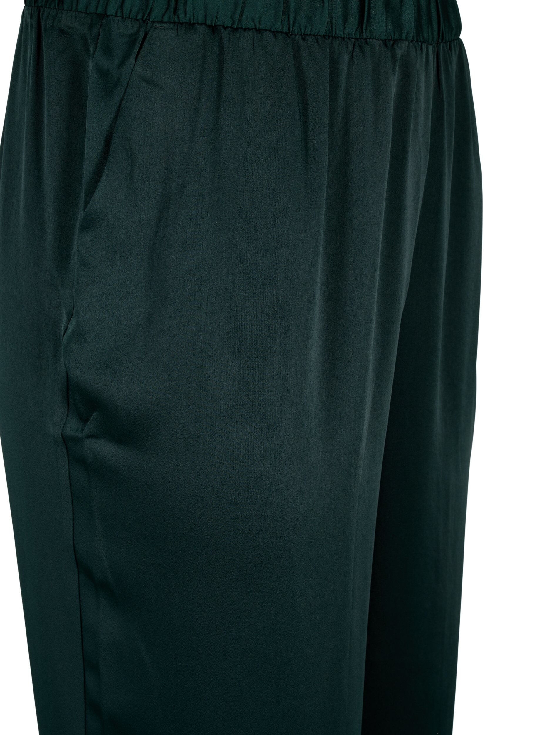 Zizzi Pantalon de pyjama en satin avec taille &eacute;lastiqu&eacute;e, Scarab, Packshot image number 2