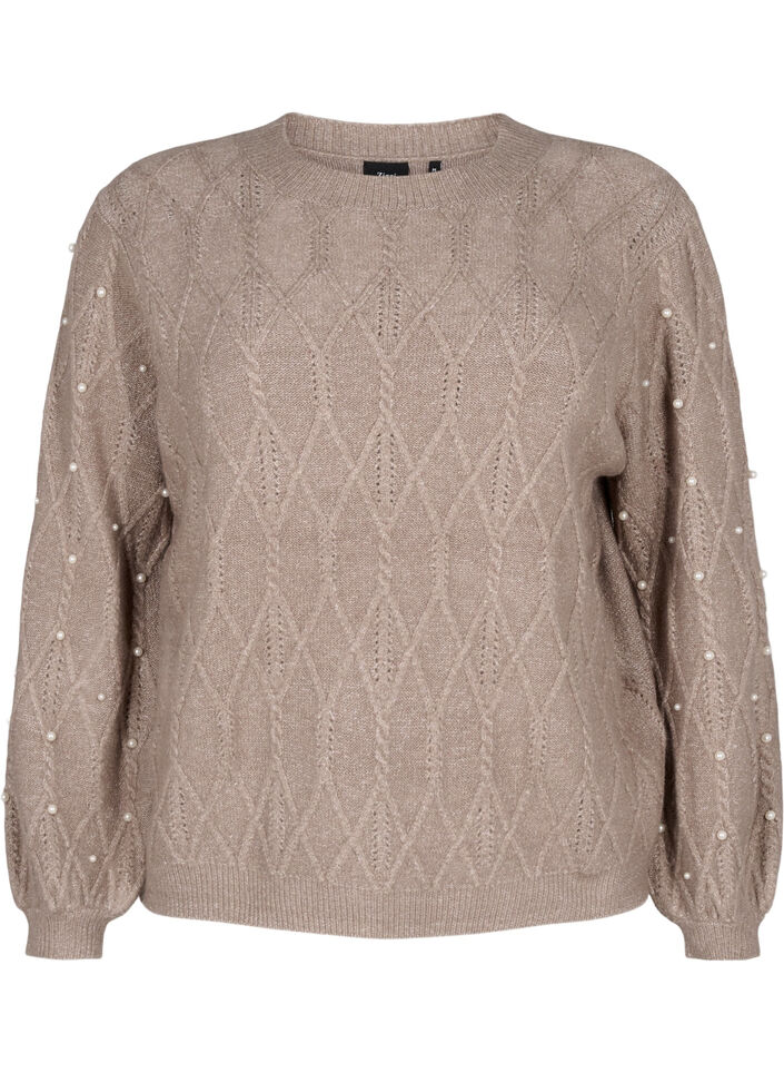 Pull en tricot avec motif et perles, Desert Taupe Mel., Packshot image number 0