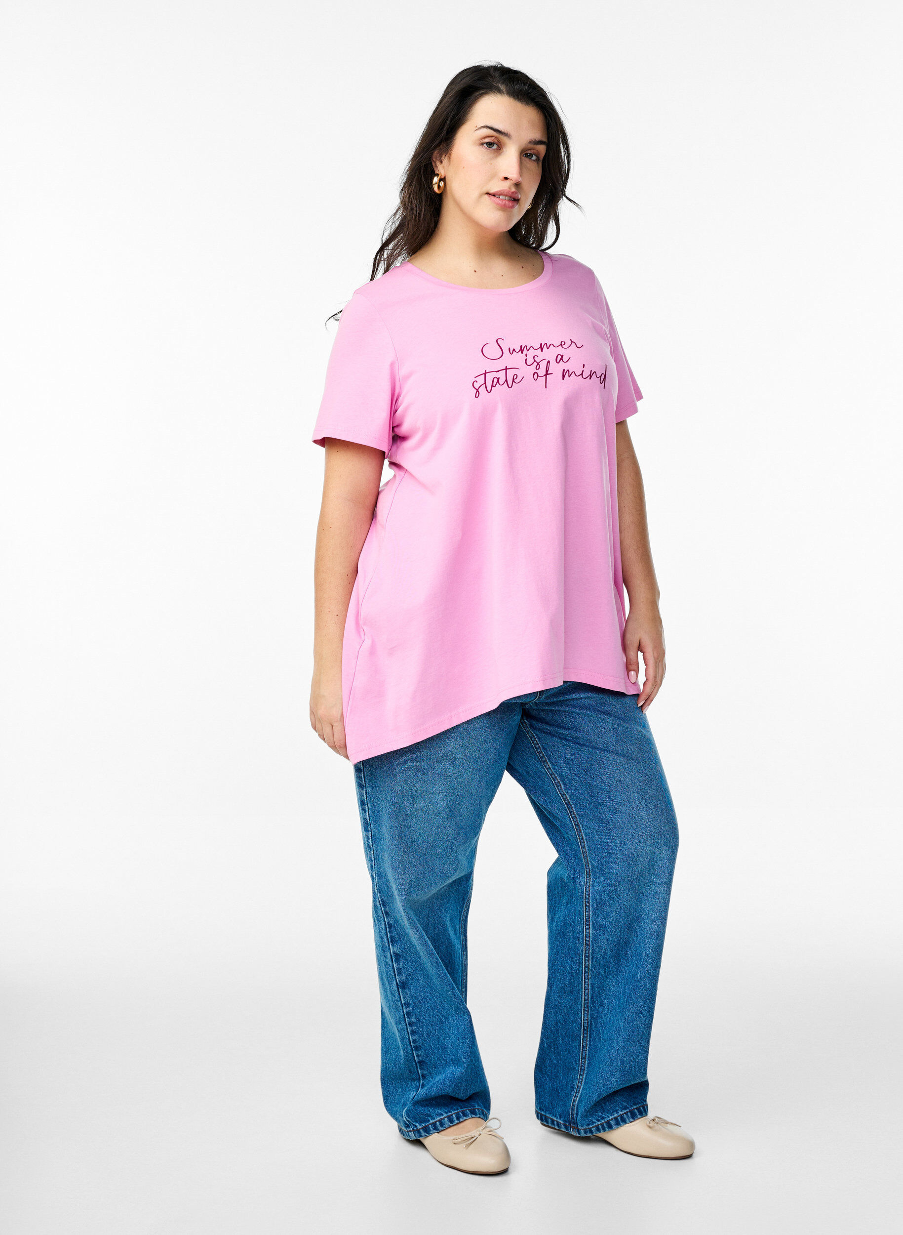 Zizzi T-Shirt mit Rundhalsausschnitt und A-Linie, Pink, Model image number 1