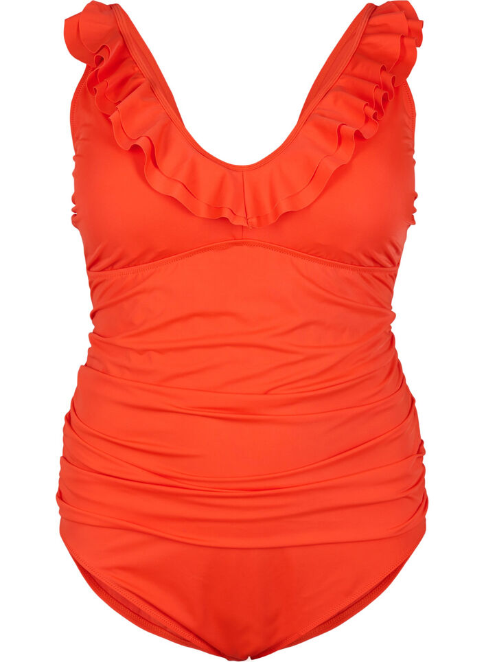 Maillot de bain avec volants et inserts amovibles, Orange, Packshot image number 0
