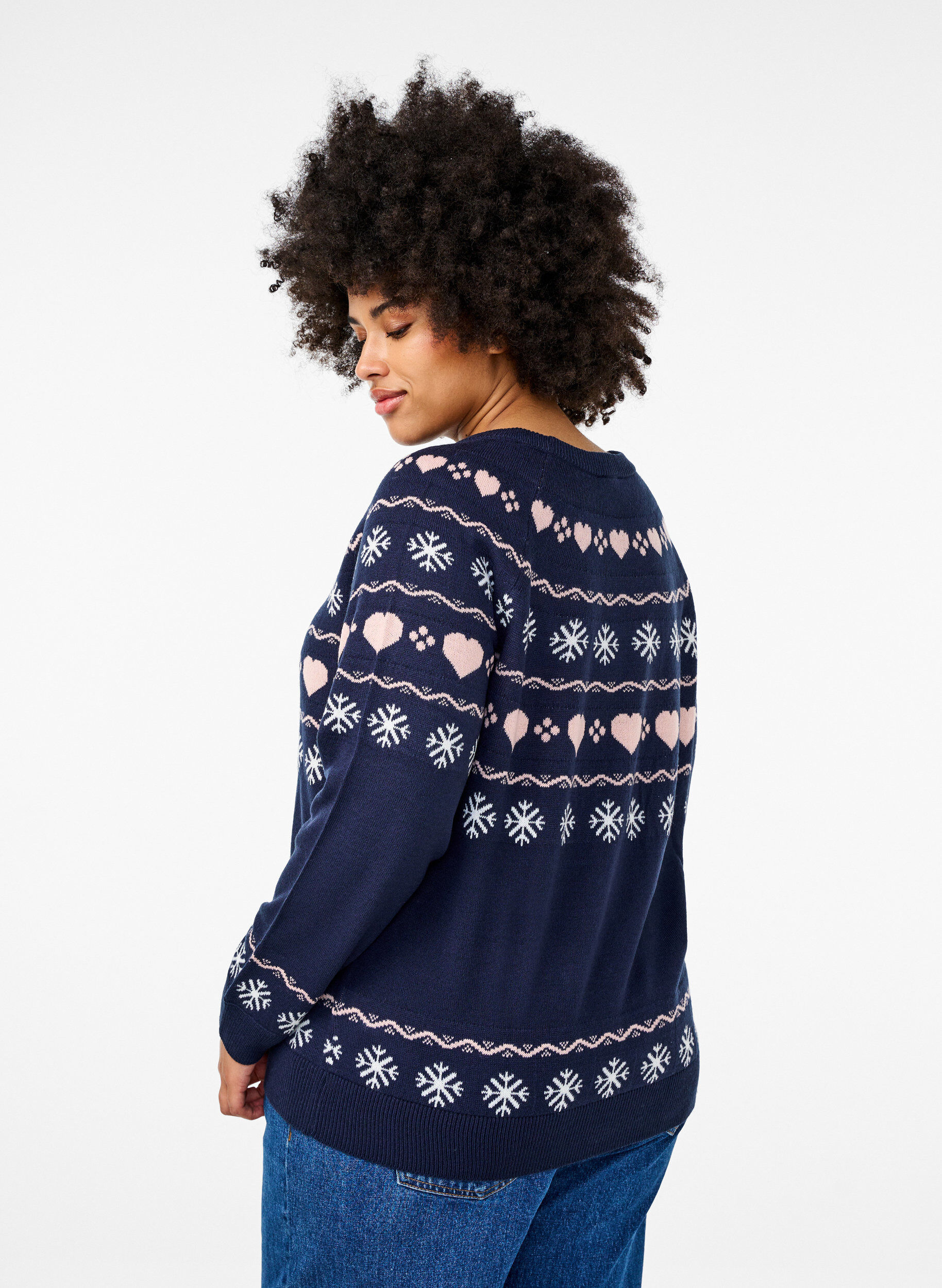 Zizzi Haut tricot&eacute; &agrave; manches longues avec motif de No&euml;l, Navy Blazer Comb, Model image number 1