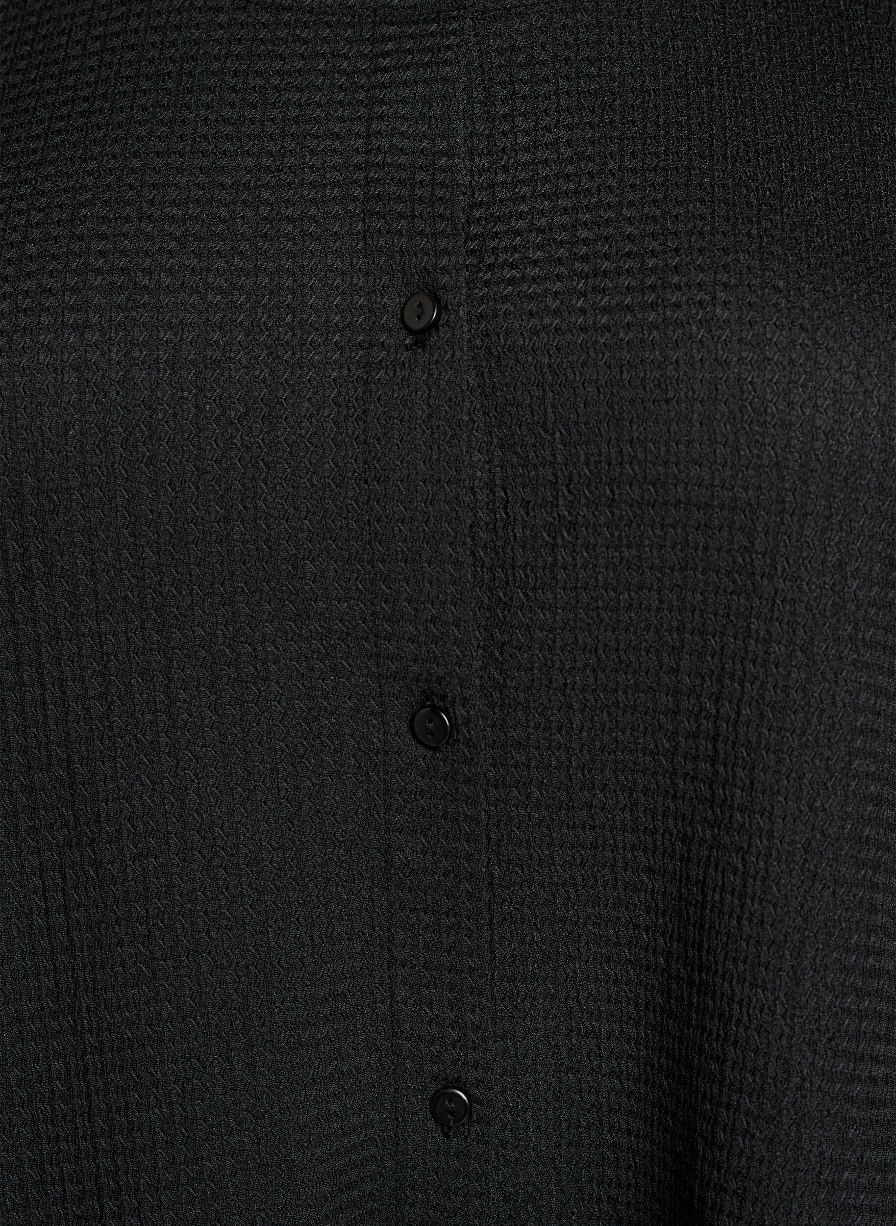 Zizzi Kurz&auml;rmelige Bluse mit Struktur und Knopfleiste, Schwarz, Packshot image number 2