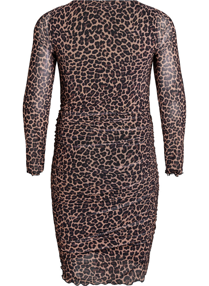 Kurzes Kleid aus Mesh mit Leopardenmuster, Braun, Packshot image number 1