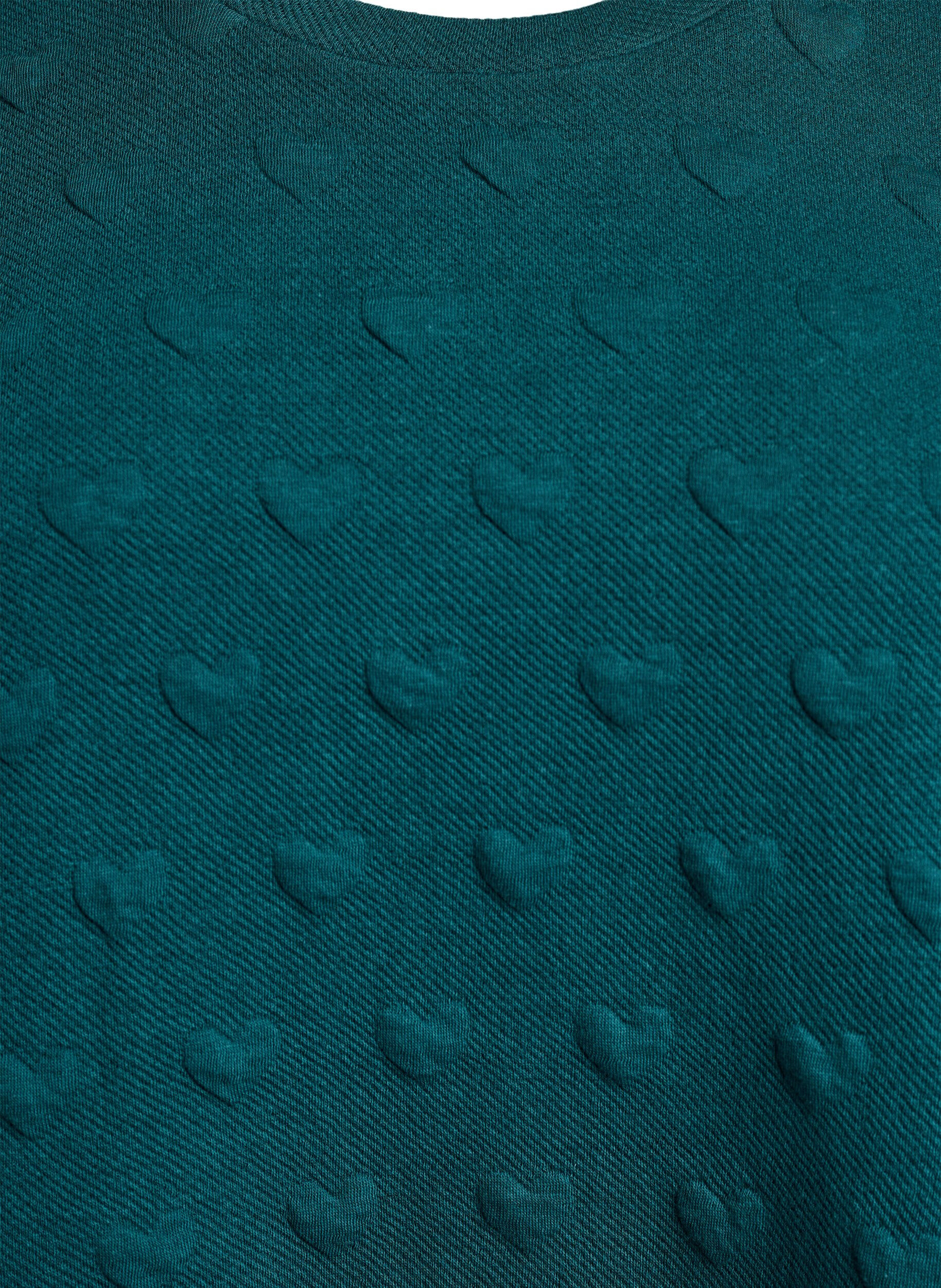 Zizzi T-shirt en jersey de coton gaufr&eacute;, Vert, Packshot image number 2