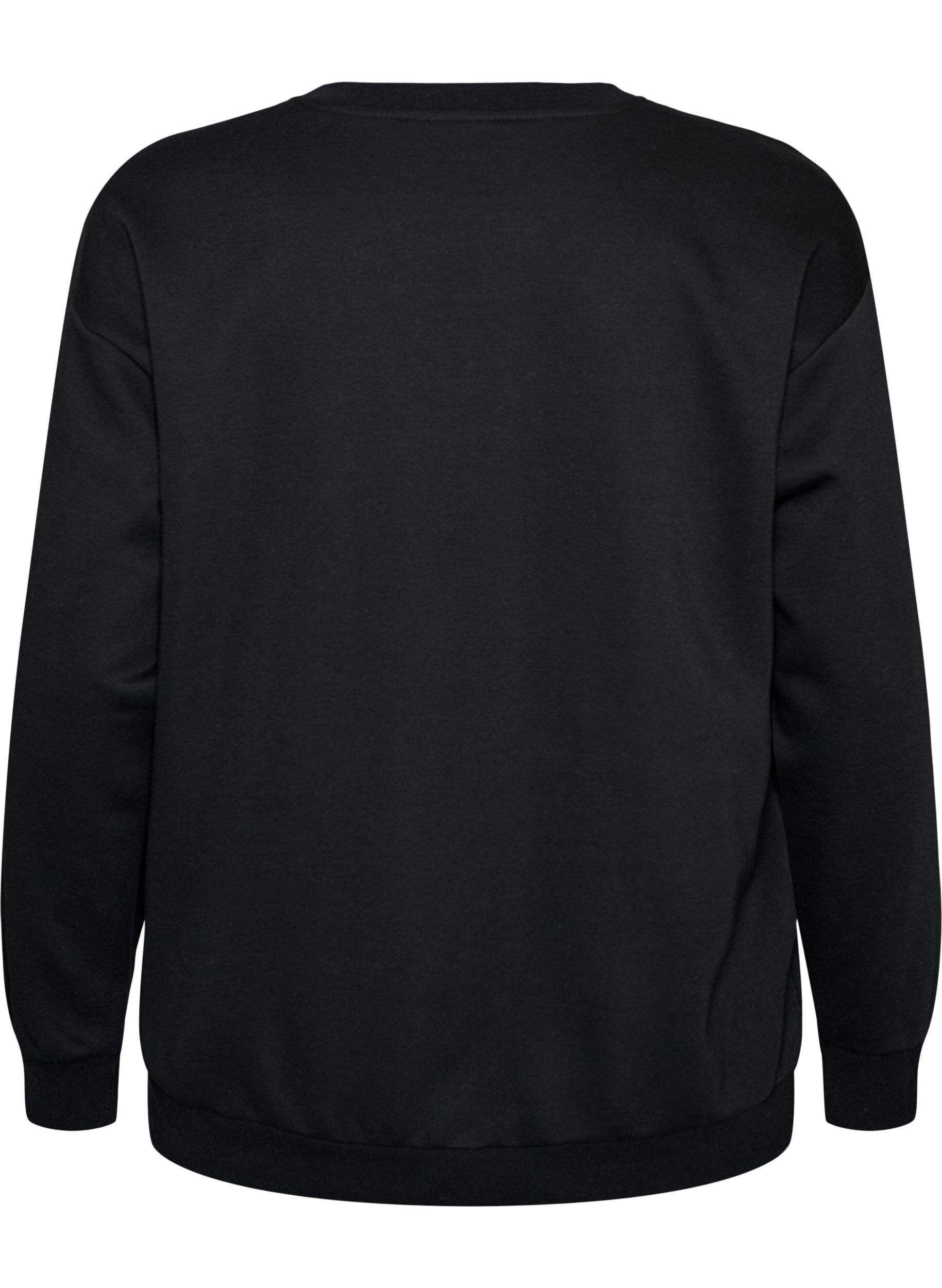 ZizziSweat-shirt avec texte brod&eacute;, Noir, Packshot image number 1